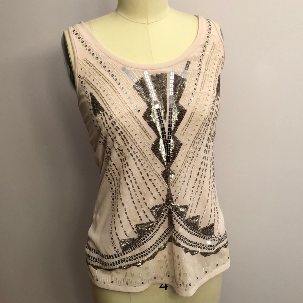 ✨3/$15 Blush pink sequin Art Deco tank top
